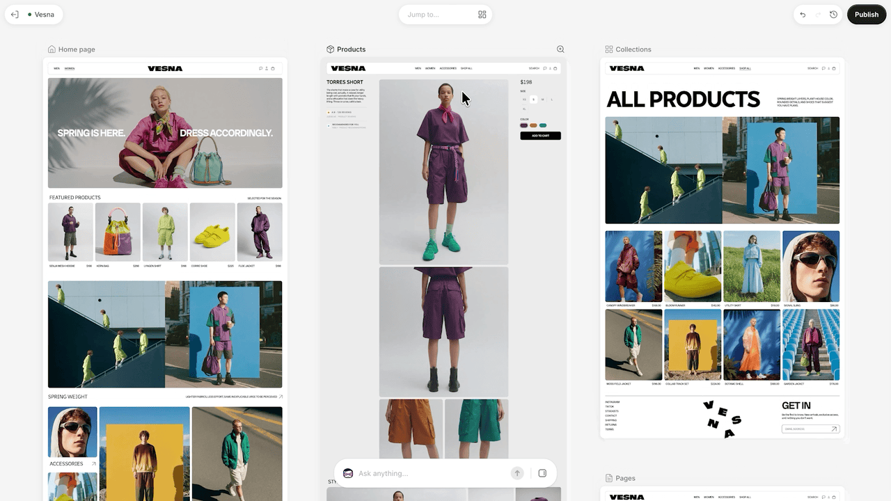 Official demo of panning across store pages in Shopify Canvas