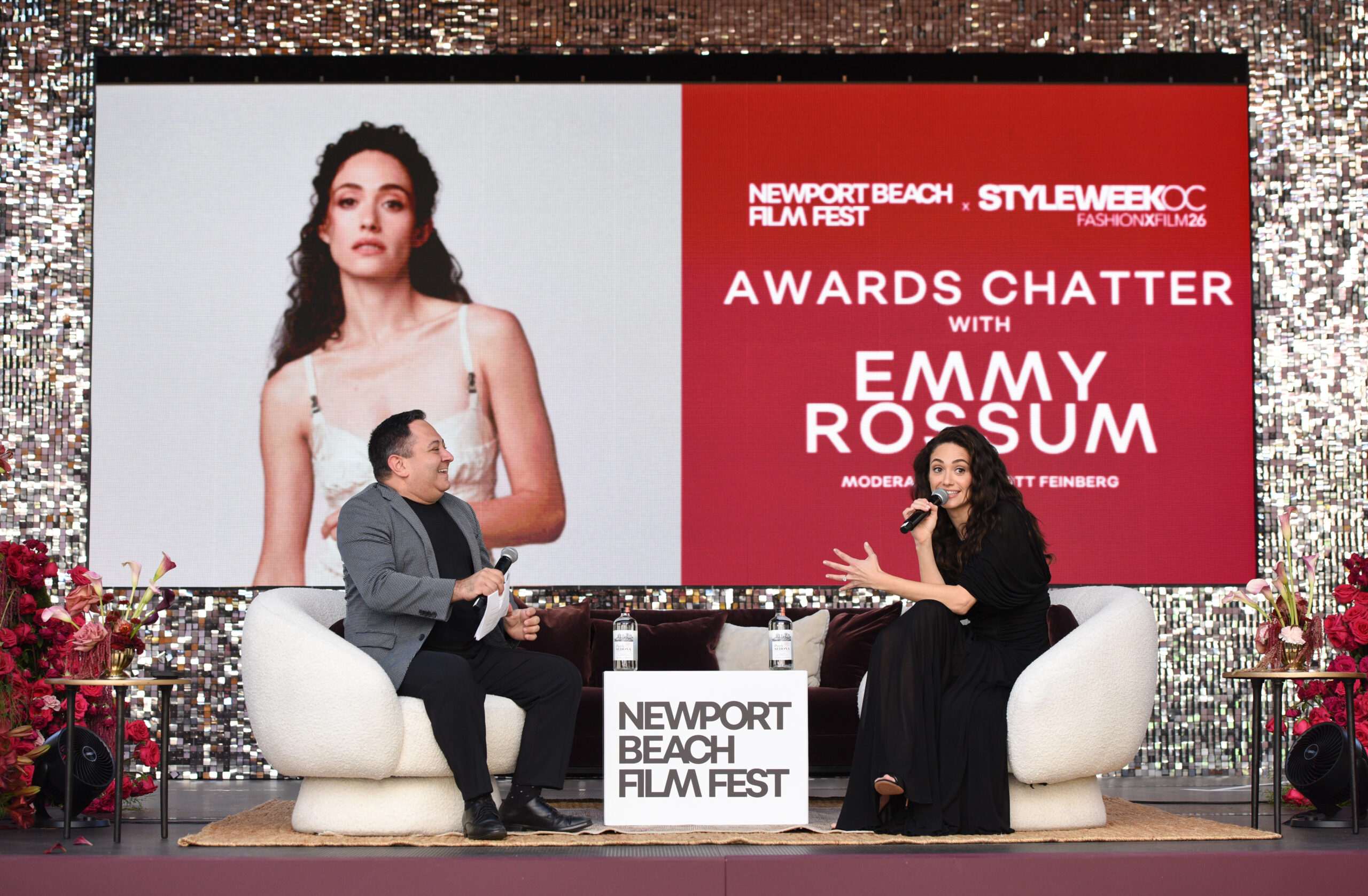 Scott Feinberg and Emmy Rossum on the Awards Chatter stage at StyleWeekOC on October 18, 2026