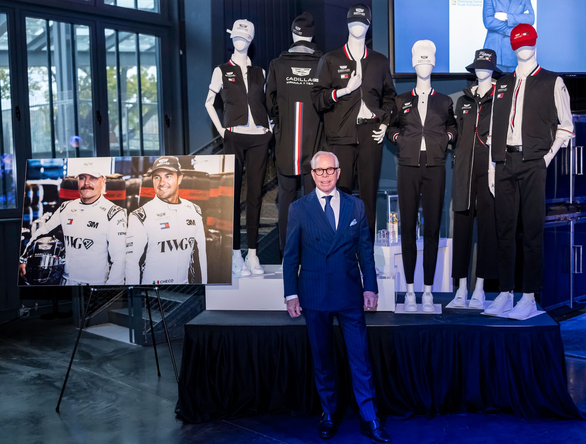 Tommy Hilfiger beside a retrospective of racing apparel