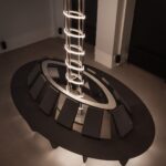 Circular seating and illuminated sound installation at WHOOP RECOVER 01 in Paris